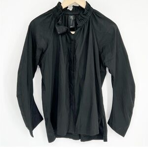 Zero + Maria Cornejo Black Ruffle Collar Button Down Blouse Shirt‎